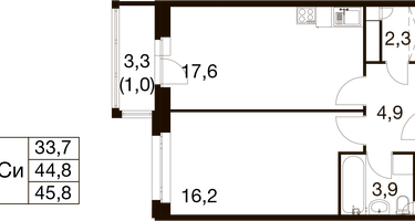 1-к. квартира, 44&nbsp;м²