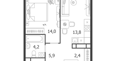 1-к. квартира, 40 м²