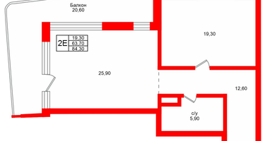 1-к. квартира, 84 м²
