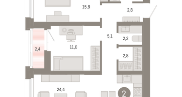 2-к. квартира, 70&nbsp;м²