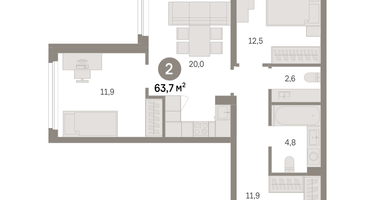 2-к. квартира, 63 м²