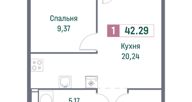 Студия, 42&nbsp;м²