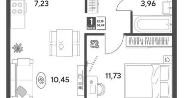 1-к. квартира, 38&nbsp;м²