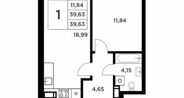 1-к. квартира, 39&nbsp;м²