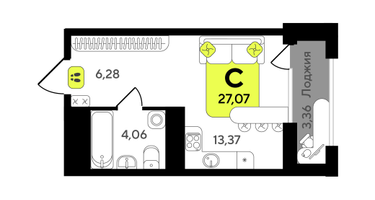 Студия, 27 м²