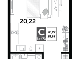 Студия, 28&nbsp;м²