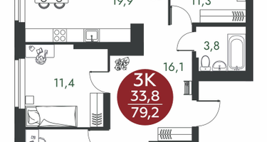 3-к. квартира, 79&nbsp;м²