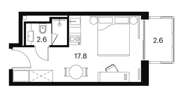 1-к. квартира, 23&nbsp;м²