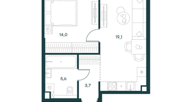 1-к. квартира, 42 м²