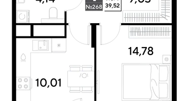 1-к. квартира, 39&nbsp;м²