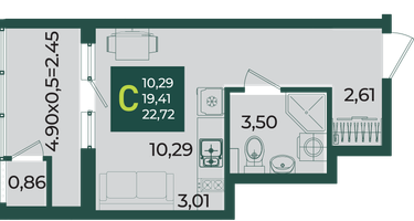 Студия, 22&nbsp;м²