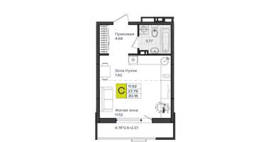 Студия, 29 м²