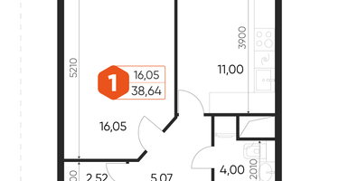 1-к. квартира, 38&nbsp;м²