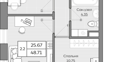 2-к. квартира, 48 м²
