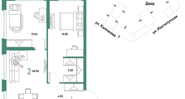 2-к. квартира, 66 м²