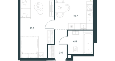 1-к. квартира, 35 м²