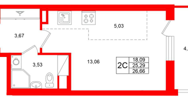 Студия, 25&nbsp;м²