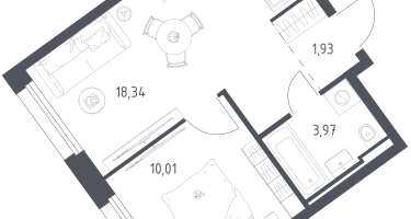 1-к. квартира, 34&nbsp;м²