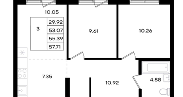 3-к. квартира, 55&nbsp;м²