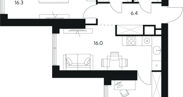 Студия, 54 м²