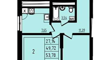 2-к. квартира, 53 м²