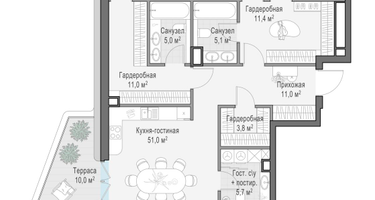 4-к. квартира, 151 м²