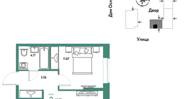 2-к. квартира, 42&nbsp;м²