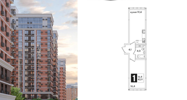 1-к. квартира, 43 м²