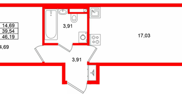 1-к. квартира, 39 м²
