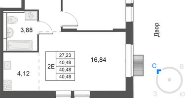 2-к. квартира, 40 м²