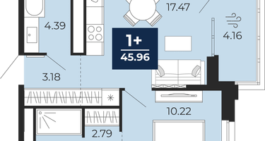 1-к. квартира, 41&nbsp;м²