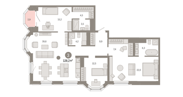 3-к. квартира, 128 м²