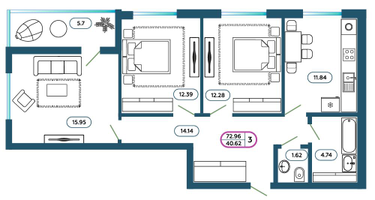 3-к. квартира, 77&nbsp;м²