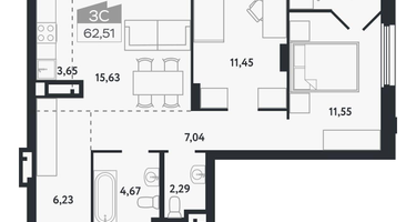 3-к. квартира, 62&nbsp;м²