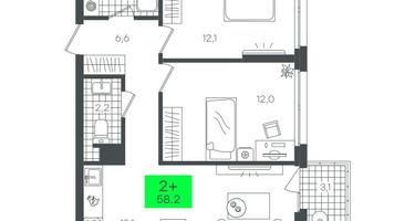 2-к. квартира, 58 м²