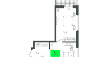 1-к. квартира, 47 м²