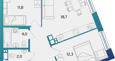 2-к. квартира, 57 м²