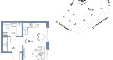 Студия, 28 м²