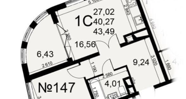 1-к. квартира, 43,5&nbsp;м²