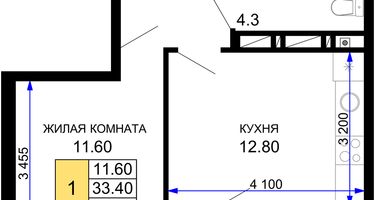 1-к. квартира, 35&nbsp;м²