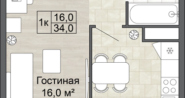 1-к. квартира, 34 м²