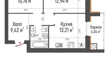 2-к. квартира, 55&nbsp;м²