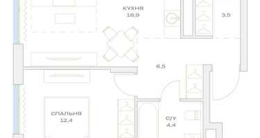 2-к. квартира, 43 м²