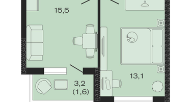 1-к. квартира, 39&nbsp;м²