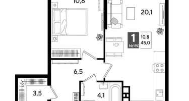 1-к. квартира, 45&nbsp;м²