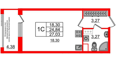 Студия, 24&nbsp;м²