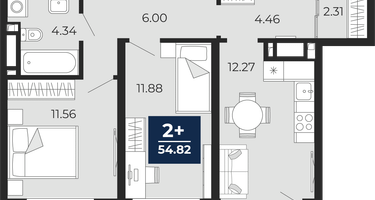2-к. квартира, 52&nbsp;м²
