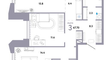 2-к. квартира, 67&nbsp;м²