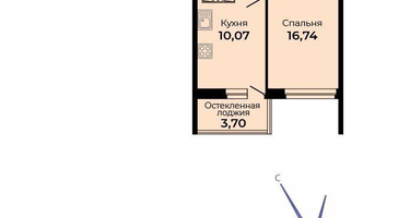 1-к. квартира, 37&nbsp;м²