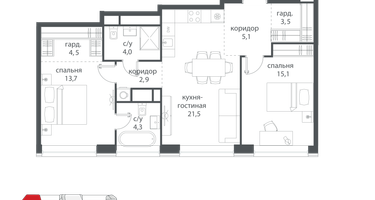 2-к. квартира, 81&nbsp;м²